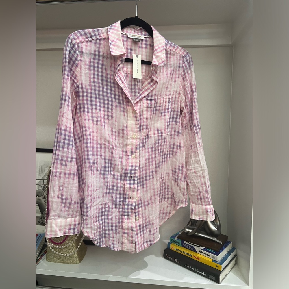 Pink purple & white button down shirt. NWT. From Anthropologie -  pilcro. XSmall